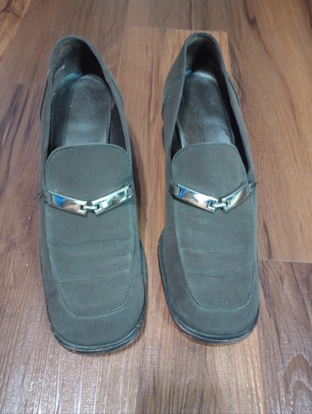 Vintage 90s Academia Office Siren Square Toe Chain Detail Block Heel Loafers
